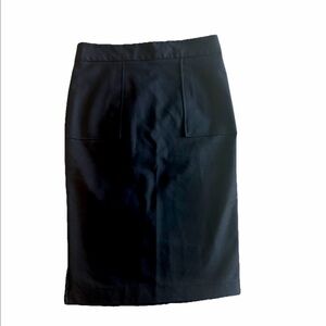 Zara Basic Navy Blue Pencil Skirt Exposed Back Zipper Midi Faux Pockets Size Med